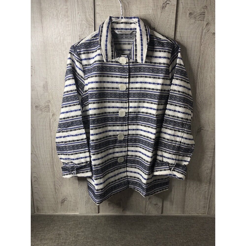 Drapers & Damons Womens Jacket Button Down Size Medium White Black Blue Striped